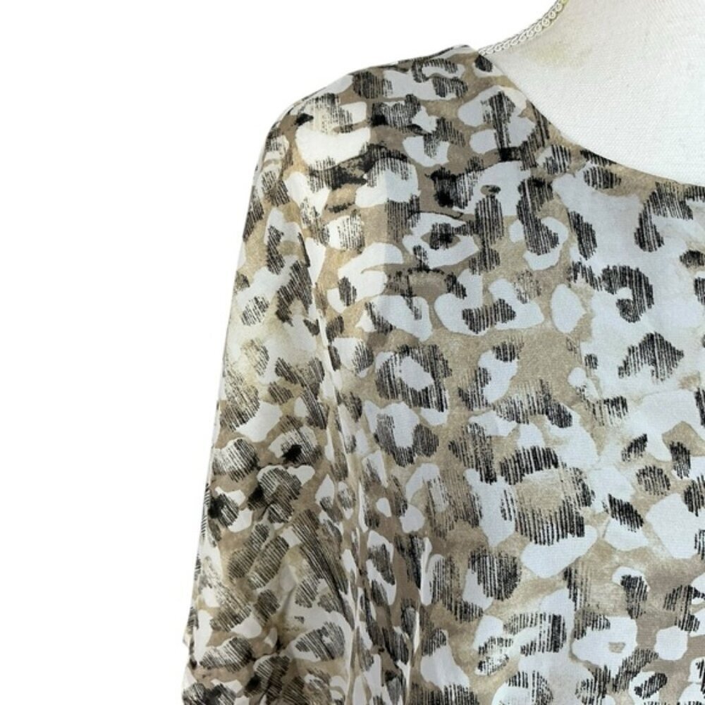 Chico’s Chiffon Asymmetrical Top Sheer Layer Sheath Animal Print Neutral Sz 0 Sm - Picture 5 of 16
